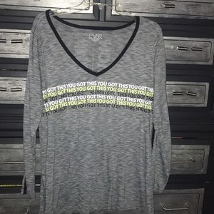 #motivartion v neck long sleeve gray top